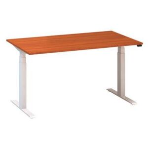 Alfa Up állítható magasságú irodai asztal fehér lábazattal, 140 x 80 x 61,5-127,5 cm, vadcseresznye mintázat