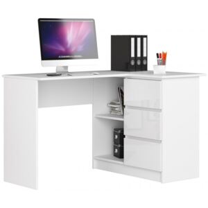 Sarok íróasztal 124x85cm fehér, magasfényű fehér