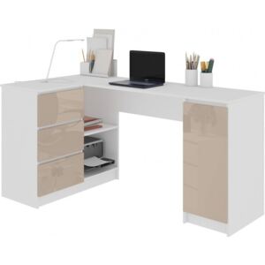 Sarok íróasztal 155x85cm fehér, fényes cappuccino