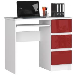 Íróasztal 90x50cm fehér, fényes vörös
