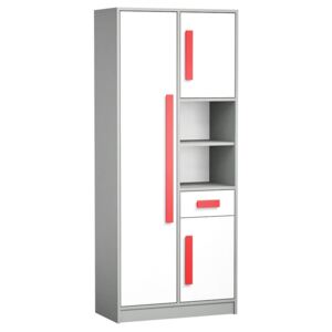Polcos szekrény RMF2, Szín: Szürke + fehér + piros