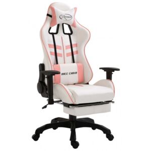 Rózsaszín műbőr gamer szék lábtartóval