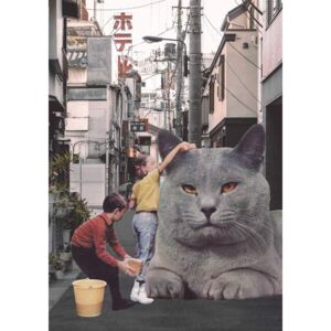 Bodart, Florent - Children washing a giant Cat in Tokyo Streets Festmény reprodukció