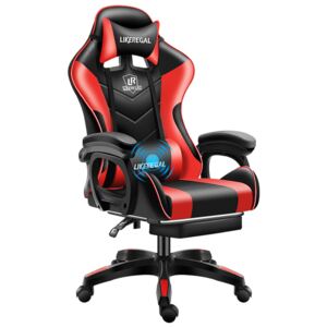 Masszázs funkciós gamer szék, lábtartóval - piros