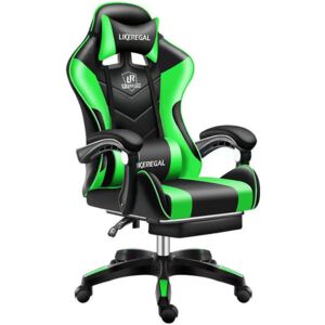 Masszázs funkciós gamer szék, lábtartóval - zöld