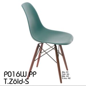 P016W PP szék fa lábakkal tengerész zöld-sötétebb lábakkal