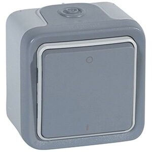 Legrand Plexo 069717 vízmentes kétpólusú kapcsoló (102), szürke burkolattal, kerettel, falon kívüli 10A 250V IP44 (Legrand 069717)