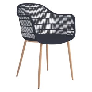 Műanyag modern karfás szék, fekete - FRACTION