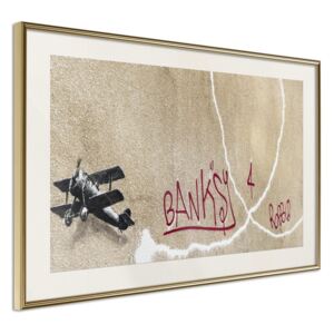 Bimago Banksy: Love Plane - keretezett kép 60x40 cm Arany keret paszpartu