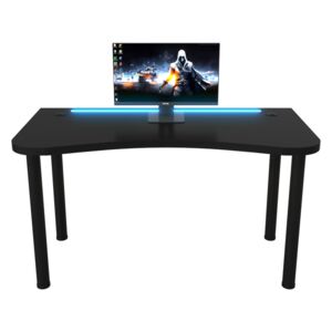 Y2 Számítógépasztal + LED, 135x73-76x65, fekete/fekete lábak