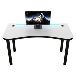 CODE Y2 Számítógépasztal + LED, 135x73-76x65, fehér/fekete lábak