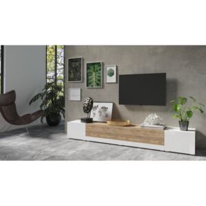 ENERGIA 1 TV asztal (40), 240x35x41, fehér/magasfényű fehér/szantál tölgy