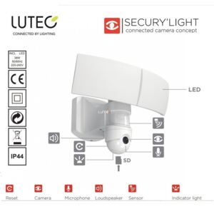 Lutec 6324-CAM-WH LIBRA kamera+audió+PIR fehér 38W IP44 kültéri lámpa
