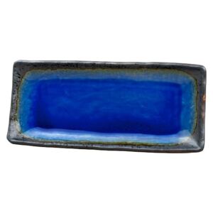 Cobalt kék kerámia szervírozó tányér, 29 x 20 cm - MIJ