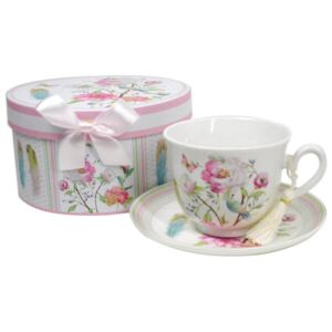 Virágos/madaras porcelán csésze aljjal - 250 ml