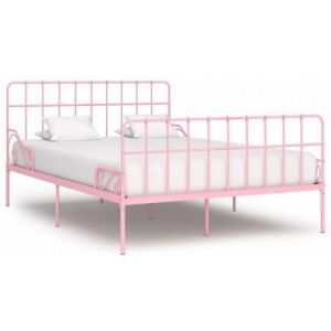 Rózsaszín fém ágykeret lécezett ágyráccsal 120 x 200 cm