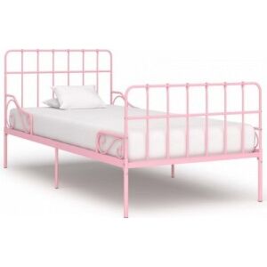 Rózsaszín fém ágykeret lécezett ágyráccsal 90 x 200 cm