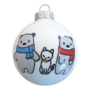 Maci család cicával fényes fehér 8cm - Karácsonyfadísz