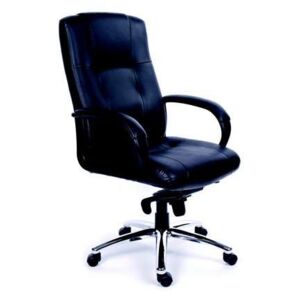 MAYAH Főnöki szék, hintamechanikával, fekete bőrborítás, króm láb