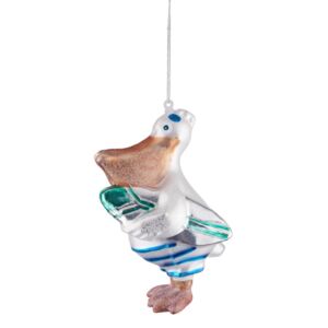 HANG ON üveg karácsonyfadísz, pelikán szörfdeszkával
