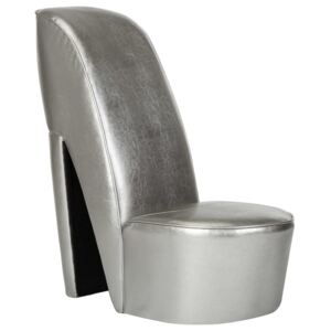 Ezüstszínű magas sarkú cipő formájú műbőr szék