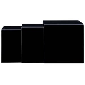 3 db fekete rakásolható edzett üveg dohányzóasztal 42x42x41,5