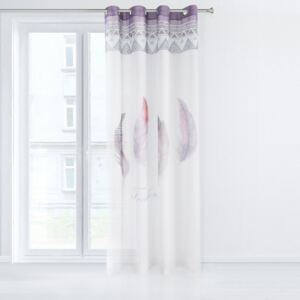 Lila-fehér színű kész hálószoba drapéria tollmotívummal Hossz: 250 cm