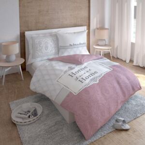 Modern fehér-rózsaszín ágynemű HOME felirattal 3 rész: 1db 160 cmx200 + 2db 70 cmx80