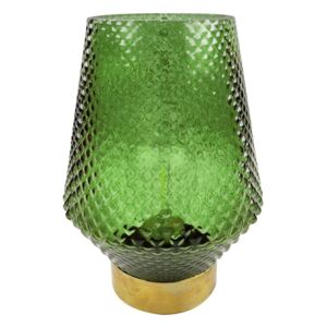 LED-es üveg asztali lámpa, arany talppal, fenyőzöld - POMME DE PIN