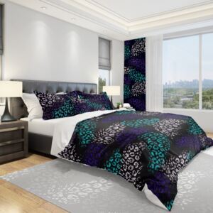 Luxus fekete hálószoba ágytakaró színes mintával 2 rész: 1db 140 cmx200 + 1db 70 cmx80
