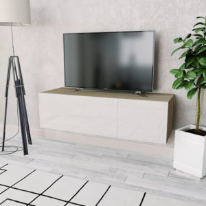 Tölgyfa/fehér magasfényű furnér TV szekrény 120 x 40 x 34 cm