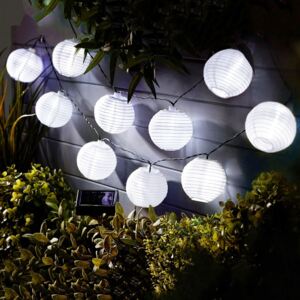 Napelemes LED lampionfüzér (10 fehér lampion, 10 fehér LED) hideg fehér