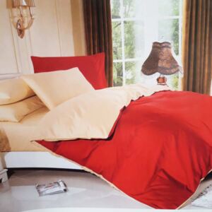 LUNA pamut egyszínű ágynemű piros krém