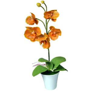 Mű orchidea virágtartóban, narancssárga, 35 cm