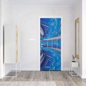 Fotótapéta ajtóra - Modern 3D Tech Tunnel Blue - változat 1 | 91x211 cm