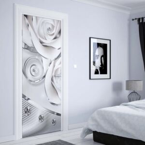 Fotótapéta ajtóra - 3D Luxury Ornamental Design Diamonds And Roses Silver1 | 91x211 cm