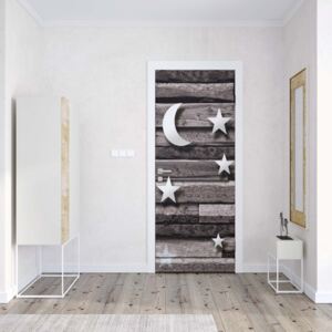 Fotótapéta ajtóra - 3D Stars And Moon Wood Plank Texture Grey1 | 91x211 cm