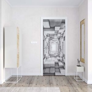 Fotótapéta ajtóra - 3D Wood Tunnel Optical Illusion Black And White1 | 91x211 cm