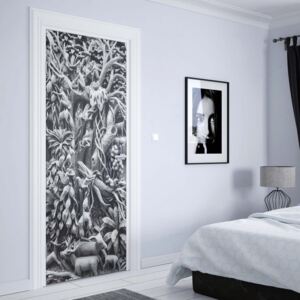 Fotótapéta ajtóra - 3D Carved Wood Jungle Elephants Black And White1 | 91x211 cm