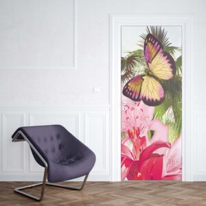 Fotótapéta ajtóra - Butterflies Palms Flowers Modern Tropical1 | 91x211 cm