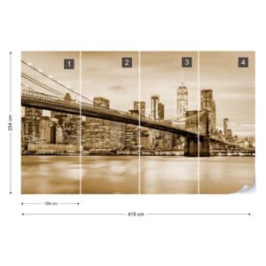 Fotótapéta - Brooklyn Bridge NYC in Sepia Nem szőtt tapéta - 416x254 cm