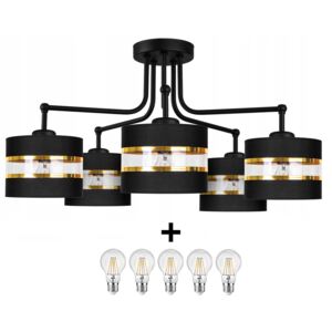 Glimex ABAZUR mennyezeti lámpa fekete 5x E27 + ajándék LED izzók