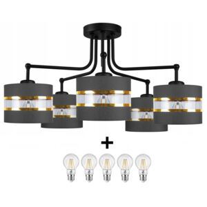 Glimex ABAZUR mennyezeti lámpa szürke 5x E27 + ajándék LED izzók