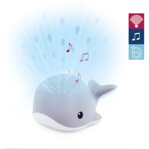 Zazu Wally - zenélő, sírásérzékelő, RGB csillagkivetítő szürke bálna