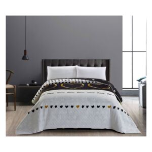 Love szürke-fekete kétoldalas kétszemélyes ágytakaró, 240 x 260 cm - DecoKing