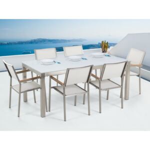Beliani Modern kerti bútor szett üveglapos 180x90 cm nagy asztallal és 6 fehér