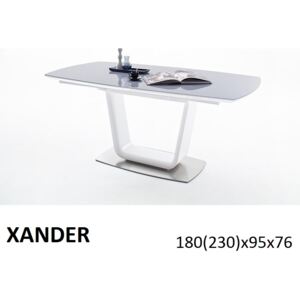 Xander Fényes Fehér Lakkozott MDF - Szürke Üveg Bővíthető Étkezőasztal 180-230cm