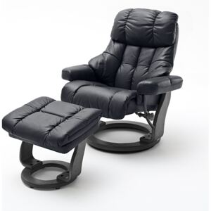 CALGARY Comfort XXL Fekete bőr relax fotel lábtartóval fekete lábbal