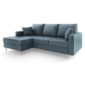 Aubrieta kék négyszemélyes kinyitható kanapé tárolóhellyel, bal oldali kivitel - Mazzini Sofas