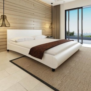 Fehér műbőr ágy matraccal 180 x 200 cm